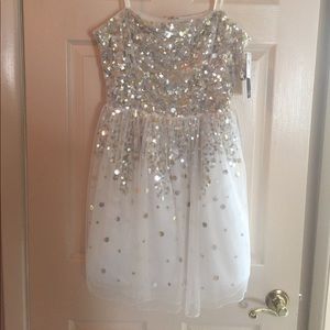 Adrianna Papell Strapless Sequined Ivory Evening Dress Size 14